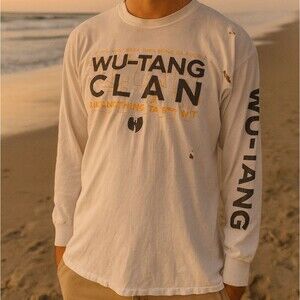 Wu Tang Clan L/S Thrashed Graphic Tee White Gildan Heavy Cotton XL Flaws